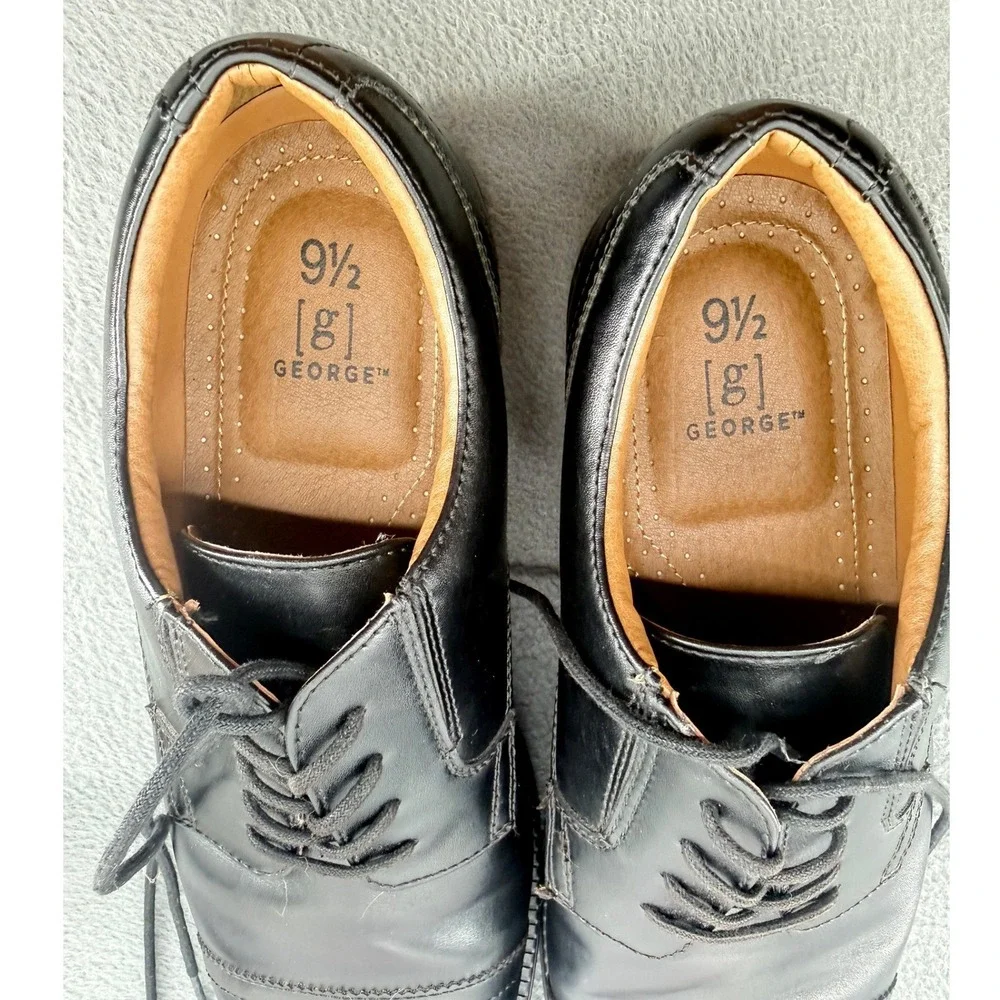 George Cap Toe Dress Shoes Mens 9.5 Black Faux Leather Lace Up Derby Business